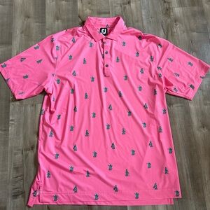 FootJoy Golf Polo Short Sleeve XL Pink Golfing Cactus All Over Print Performance